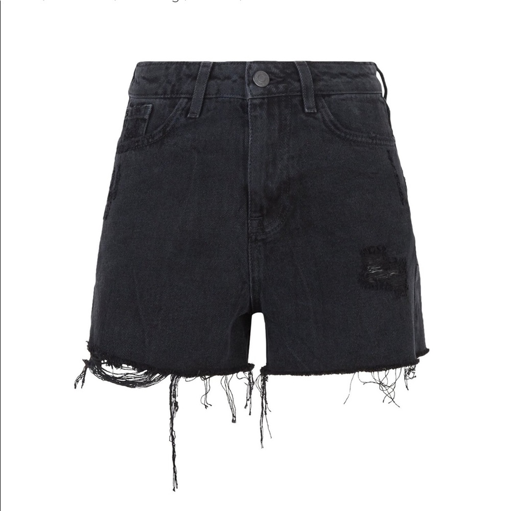 New Look Distressed Black High Rise Shorts Sz 2